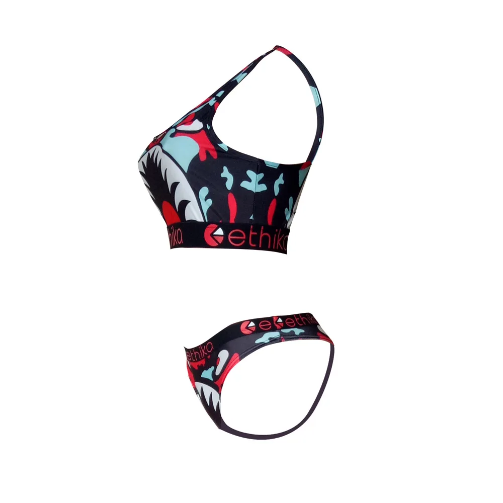  Модный женский комплект из 2 предметов Ethika с мультяшным принтом бюстгальтером купальник бикини без рукавов облегающий для тренировок купальные