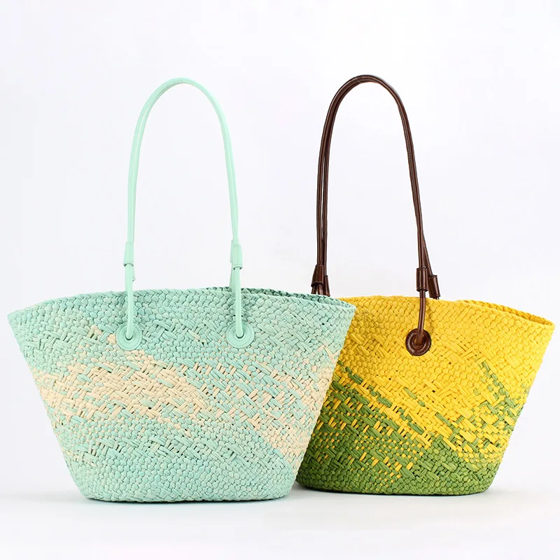 Fashion Trends Bags Ladies Large Capacity Designer Top Handle Strap Shoulder Handbag Large Woven Straw Beach Travel Tote Bag