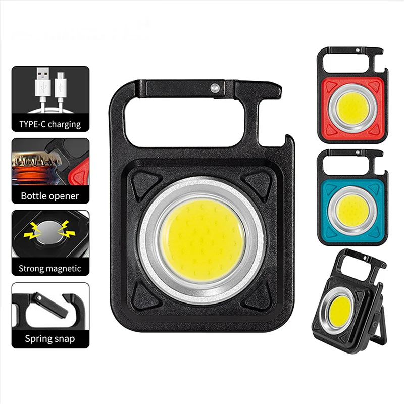 cheap Mini Keychain Rechargeable Magnetic Cob Small Aluminum Flashlight with Folding Bracket Bottle Opener Flashlight