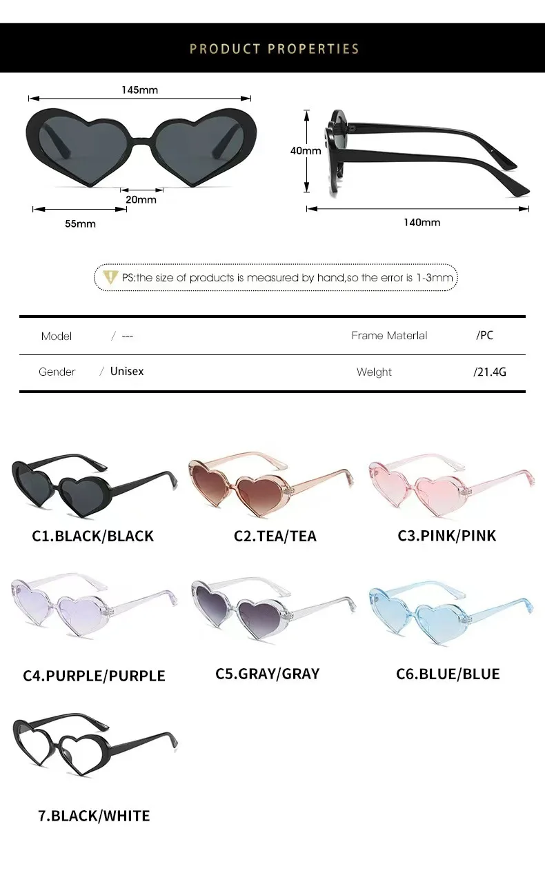 2023 Women Brand Designer Cat Eye Sun Glasses Female Retro Love Heart Shaped Glasses Ladies UV400 Protection Heart Sunglasses