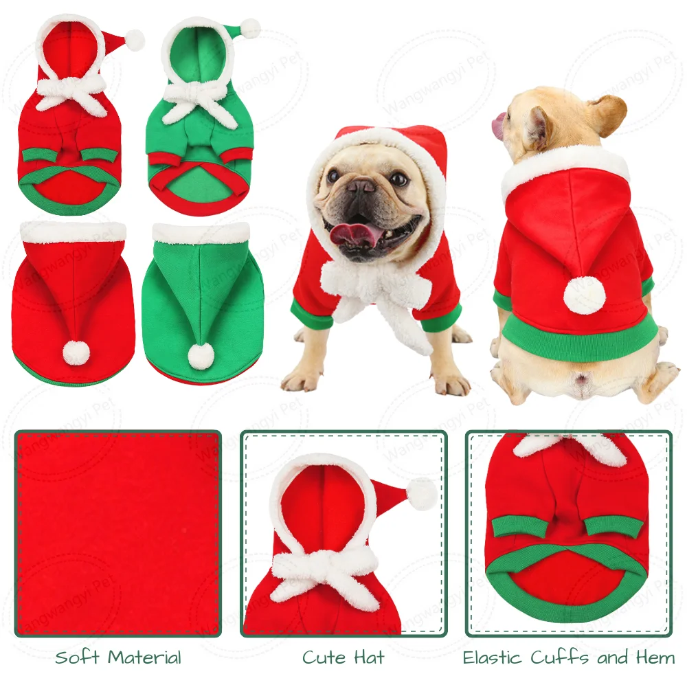 2023 Christmas Pet Clothes Santa Claus Dog Coat Reindeer Dog Hoodies Adjustable Bandana