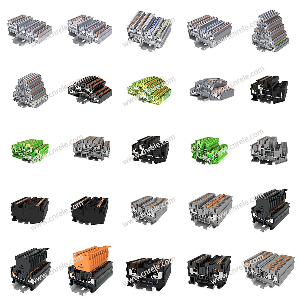 Feed through multi conductor and ground terminal blocks gray color customizable PA66