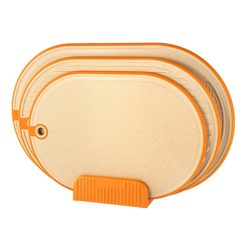 Customized PP wheat stalk TPU orange 3 pieces Cutting Chopping Board with 3 slot base for kitchen