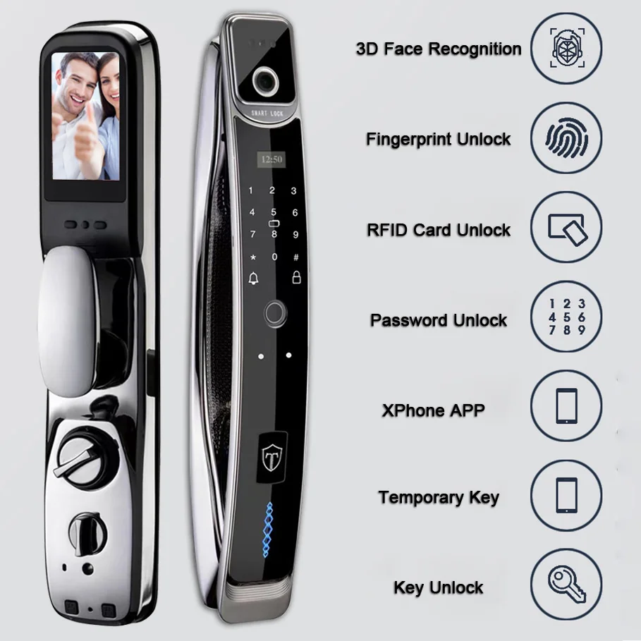 Smart Door Lock With Video Intercom Face Recognition Fingerprint Password IC Card Unlock Wifi Digital lock