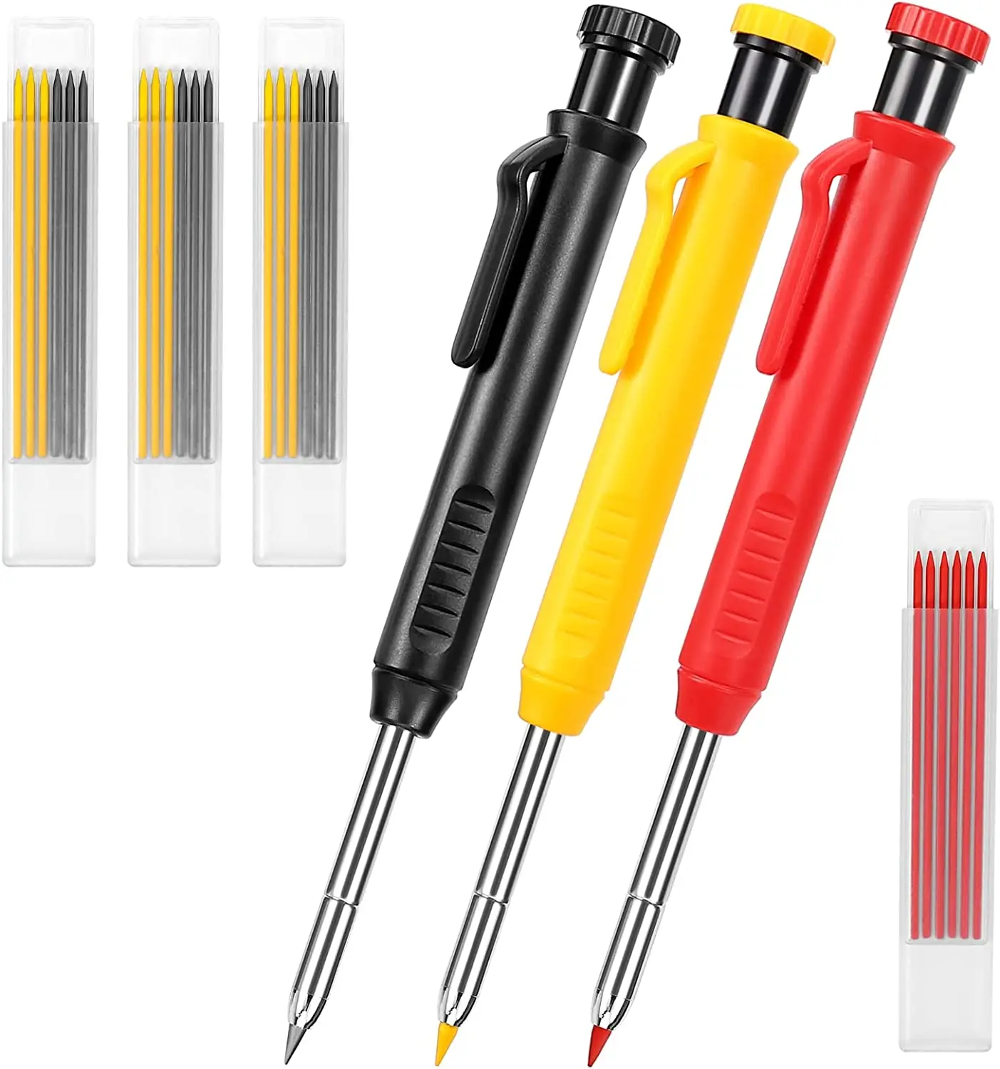 Solid Carpenter Pencil Long Nosed Deep Hole Mechanical Pencil Marker with Built in Sharpener for Carpenter Fathers Day Gift