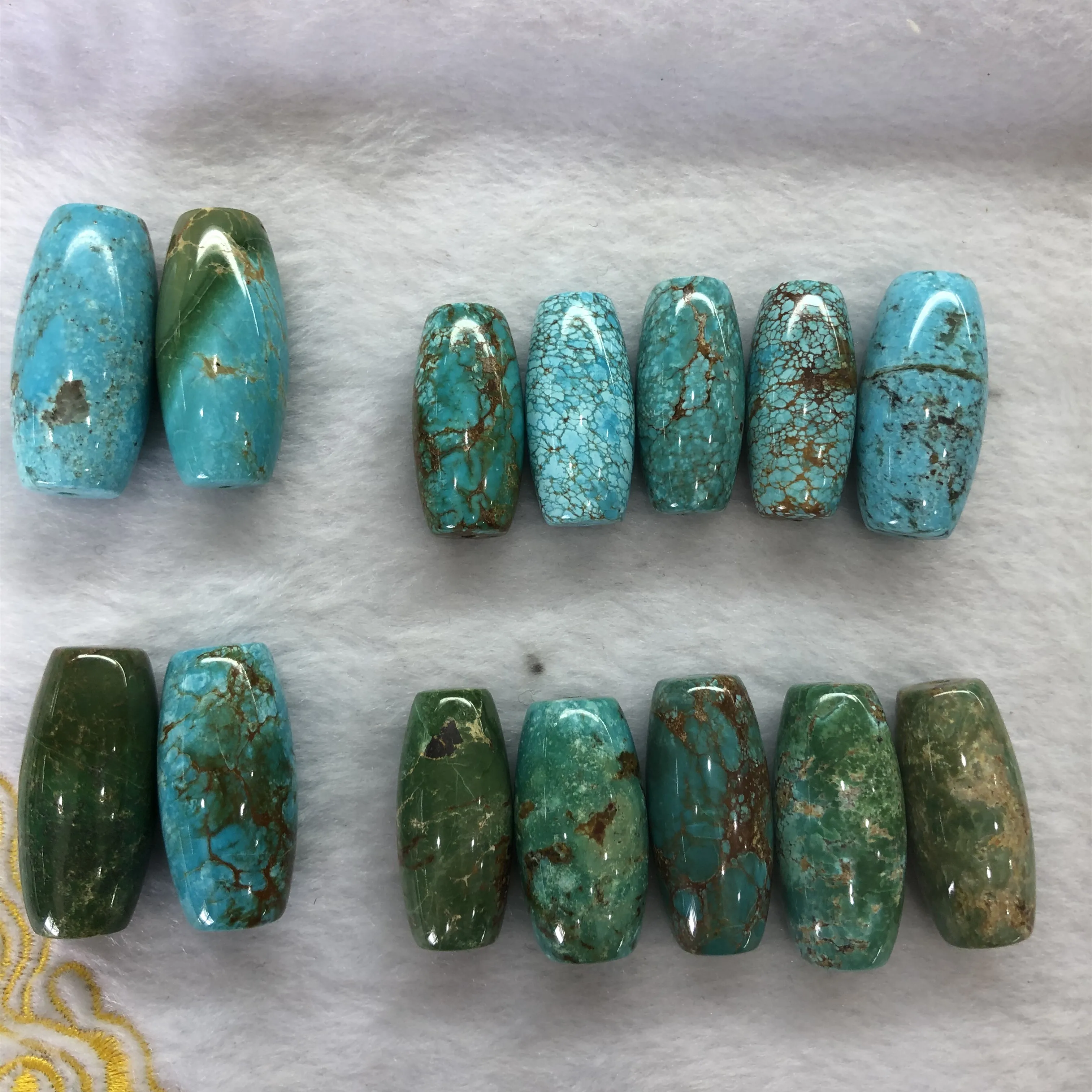 Natural green loose howlite turquoise stones in drum shape with smooth finish beads for jewelry strands