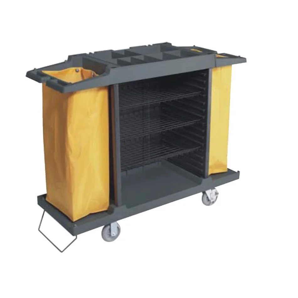 T014 Hotel Guestroom Brown Housekeeping Cleaning Trolley Hospitality Supplies Housekeeping Maid Cart Service Cart