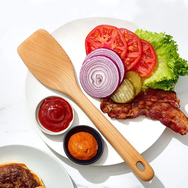 TAOTAOJU professional custom beech wood spatula kitchenware wooden kitchen utensils non-stick spatula