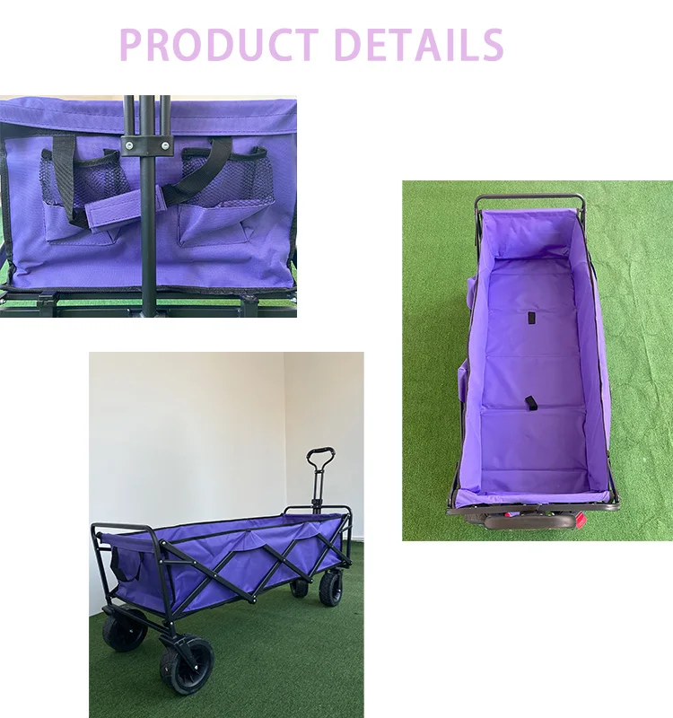 120L Large Capacity Heavy Duty Purple Waterproof Canvas Collpasible Wagon Trolley Cart For camping Shopping