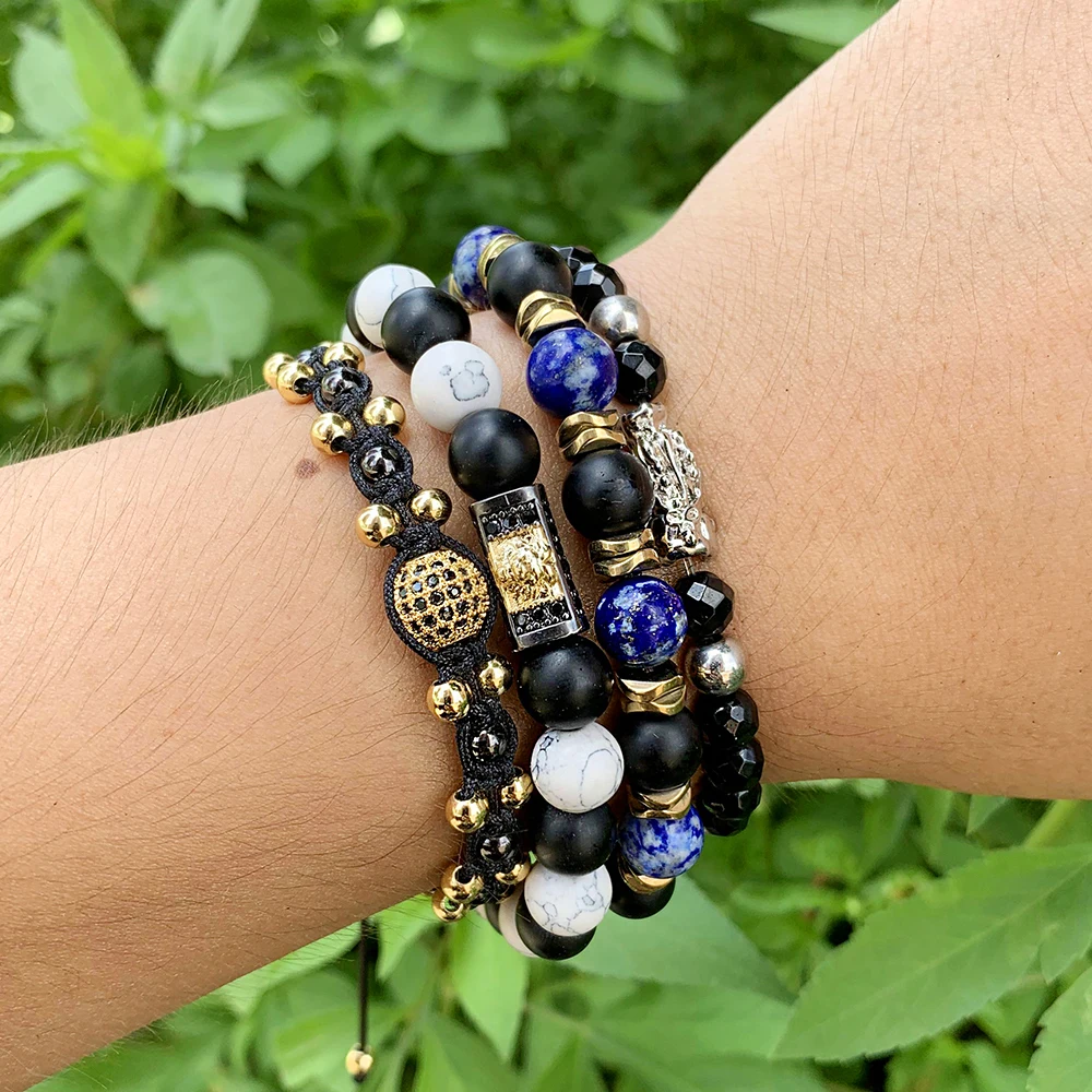 CZ micro pave Brass Embossing Bronze accessories Frosted material Stone Losse Bead Chain Bracelet Elastic Rope Baseball