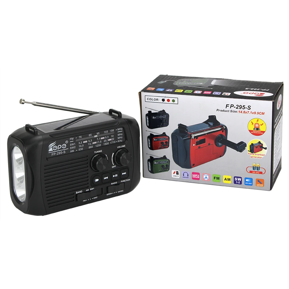 Emergency Hand Crank Flashlight Radio AM FM SW 4 Band Solar Powered SOS dynamo radio FP-295-S