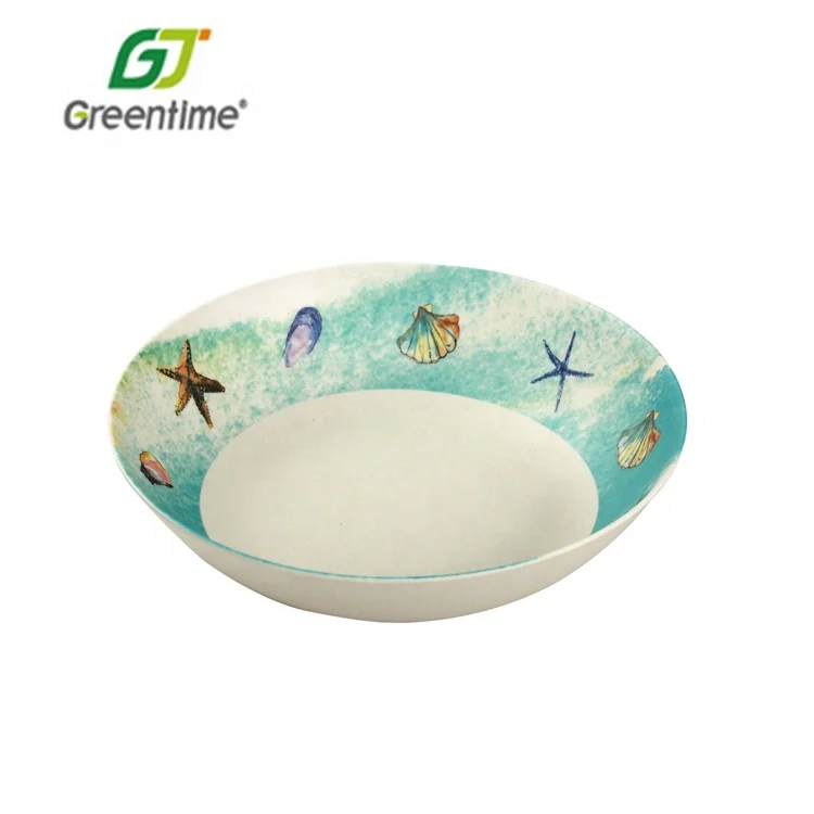Customized Wholesale Economical Custom Design Hot Sell Bamboo Fiber Round Dishes With Sea Theme