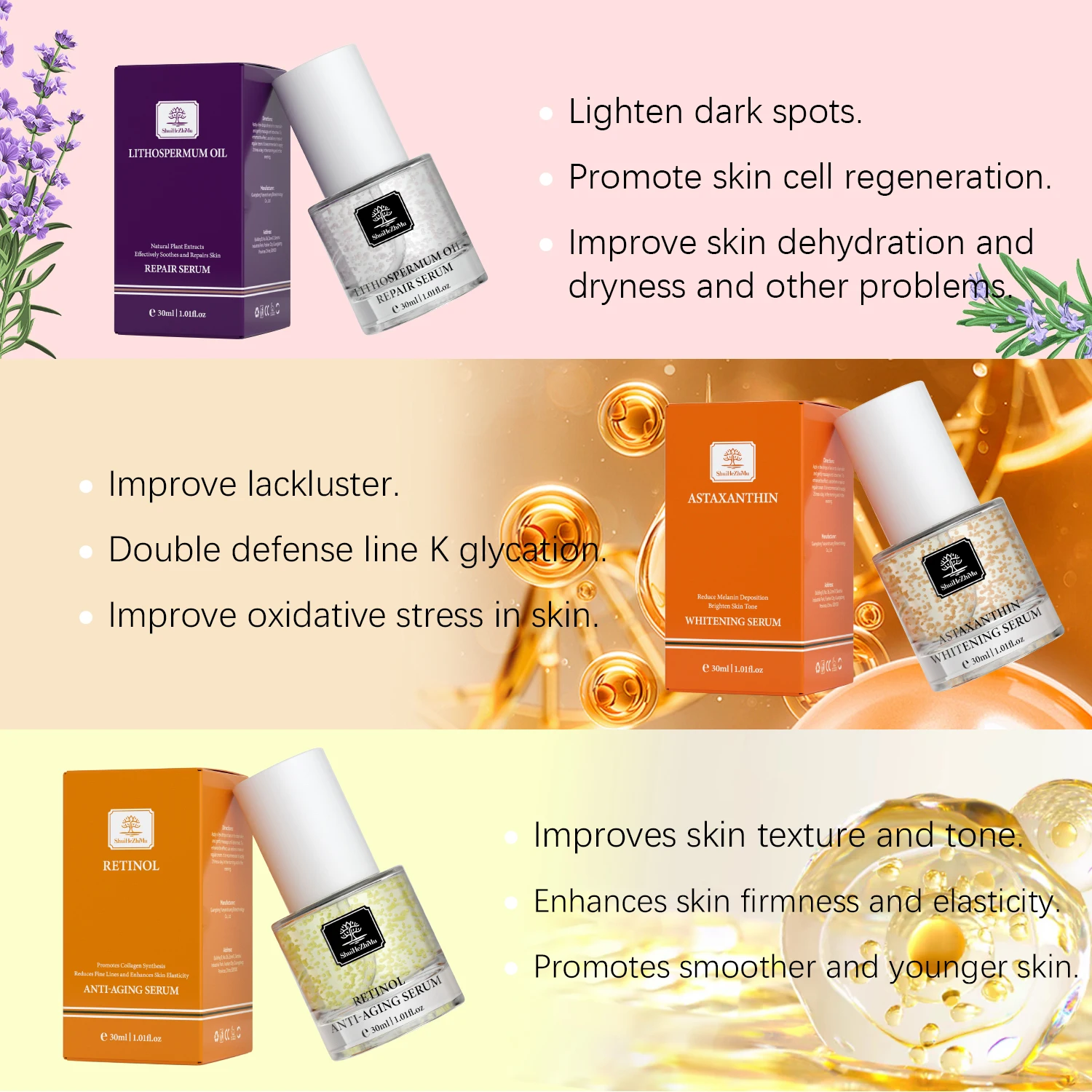 Private Label Facial Skin Care Face Serum Moisturizing Whitening Natural Organic Anti-acne Repair Collagen Retinol Serum