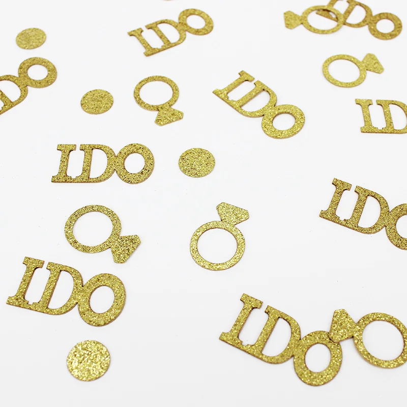 100CT Glitter Gold Silver I Do Letter Confetti and Diamond Ring Paper Confetti for Bridal Shower Engagement Party Table Decor