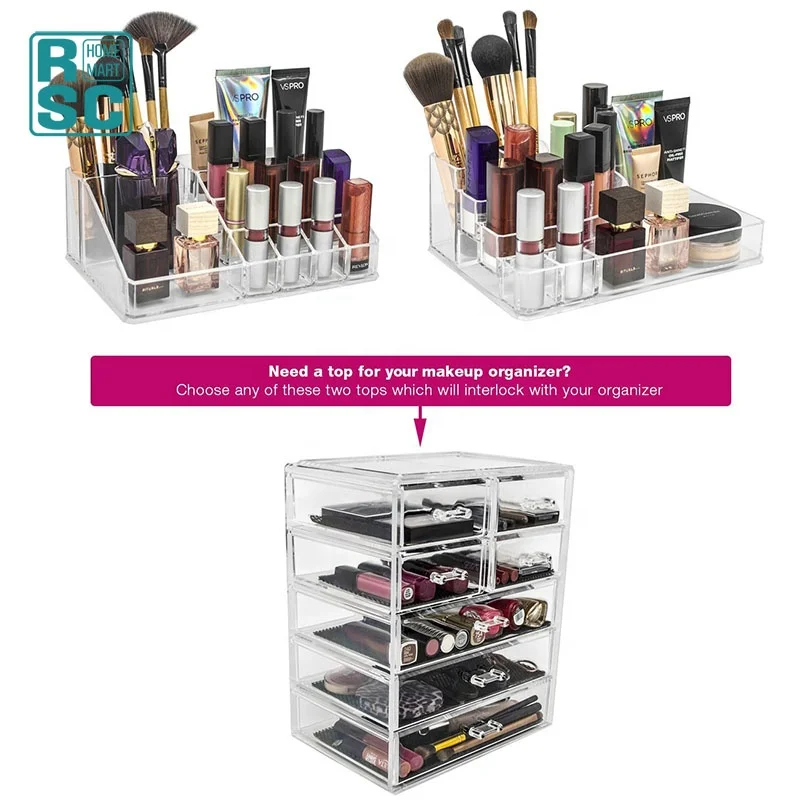 Clear Transparent Acrylic Cosmetics Makeup and Jewelry Big Storage Case Display 3 Large 4 Small Drawers