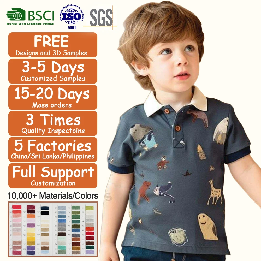 2025 KID Clothing Summer&Spring Breathable Fabric Kids Shirts 2-8Y 100%Organic Cotton Boys T-Shirts&Polo Shirts