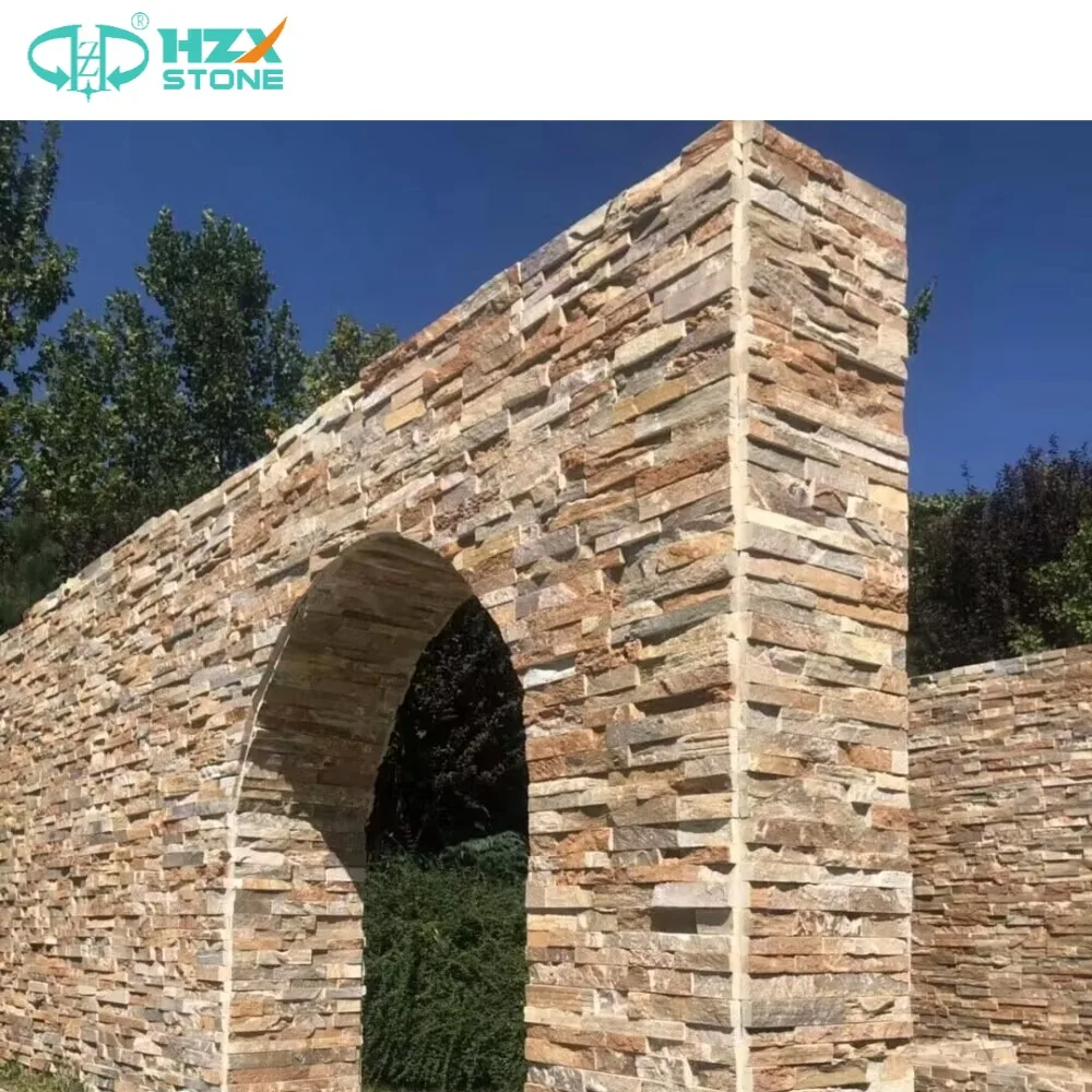 HZX Factory Supply Golden Honey Quartzite Wall Stone Panel Yellow Slate Ledge Stone Premium Quality Slate Product