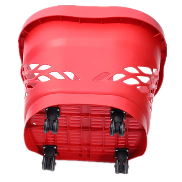 Wholesale plastic shopping basket with wheels rolling basket for grocery retail supermarket with OEM logo print