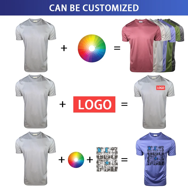 High Quality Fashion Breathable Light Blue Round Neck Blank T Shirt Unisex Custom Plain Luxury Mercerized Cotton T-shirt For Men