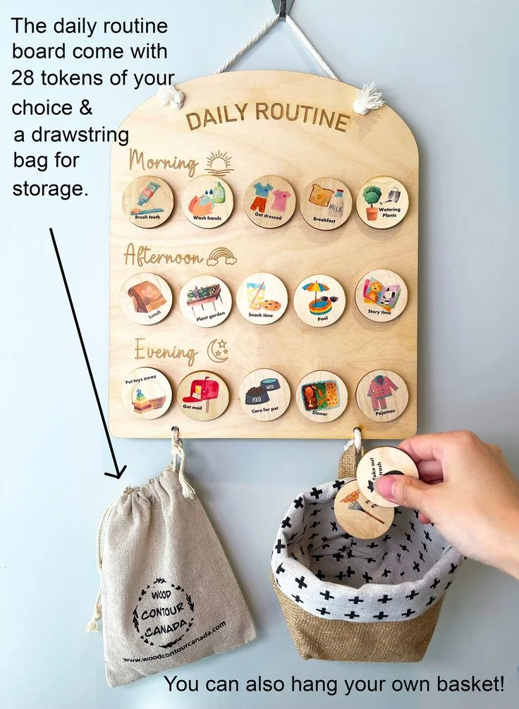 Kids gift Chore Chart Visual Schedule kids daily responsibility board rhythm cards wood daily routine chart for kids