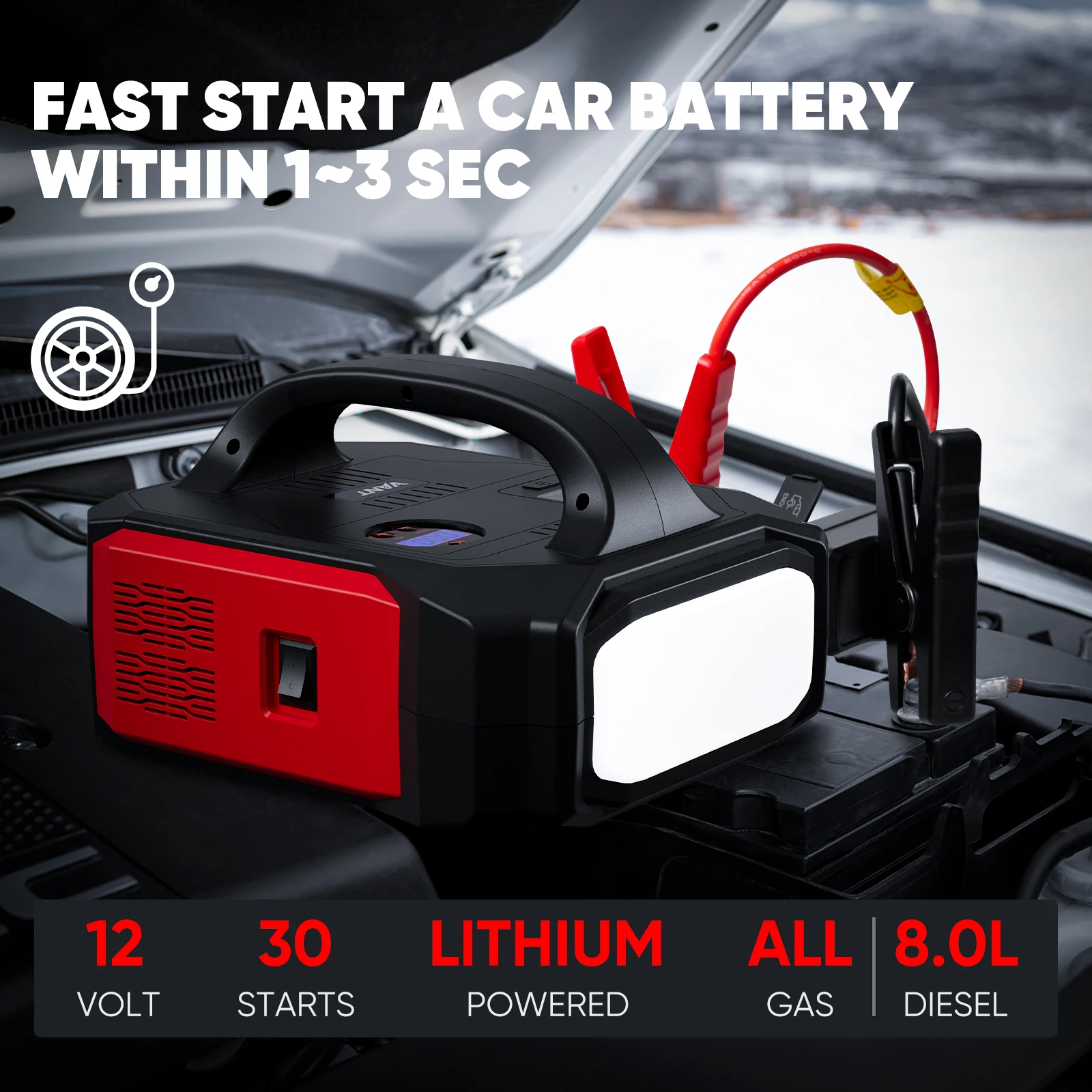 Multifunctional car battery jump starter pack 3000A high power car battery jump starter with air compressor