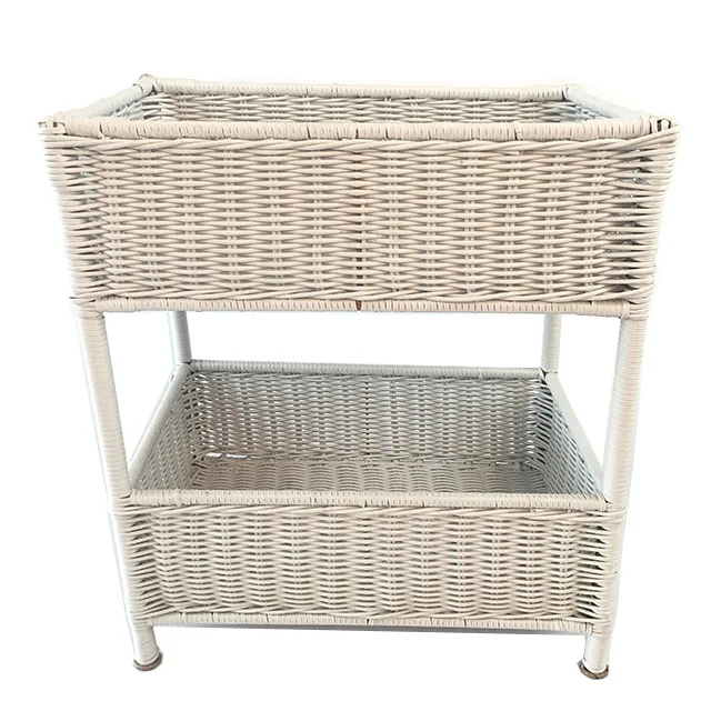 Renel Customized Eco-friendly Household  White PE Rattan 2 Tier Toilet Rack Shelf Bathroom Storage Rack