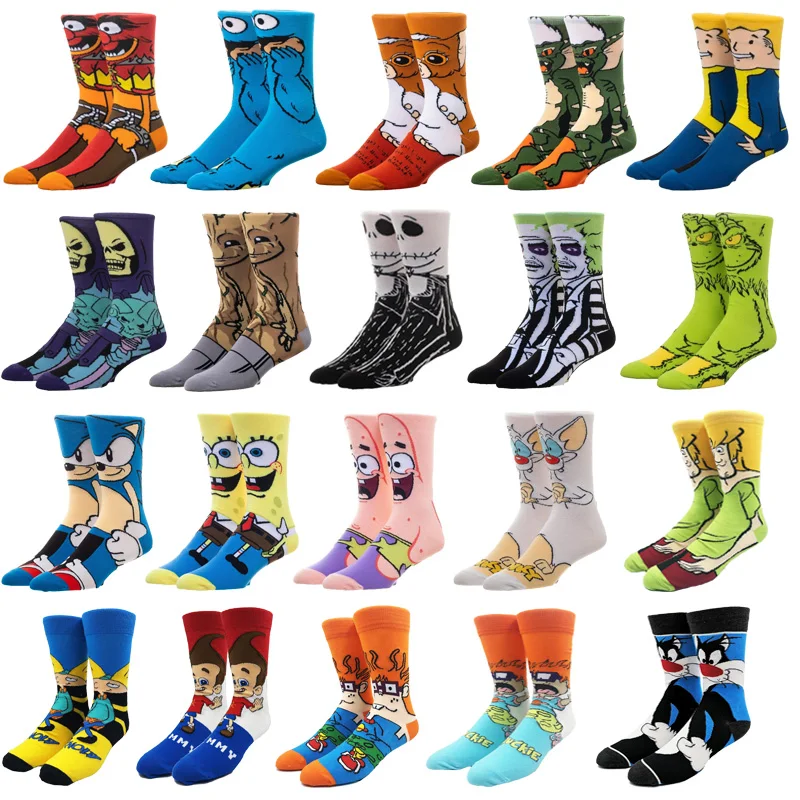 2022 Funny Happy Socks Comics Men Fashion Cotton Calcetines Dibujos Animados Custom Tube Crew Designer Meias Anime Cartoon Socks