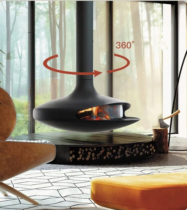 Indoor Hanging Heating Wood-burning Stove, Providing a Cozy Visual and Warming Experience for Colder Seasons Electric Lighting
