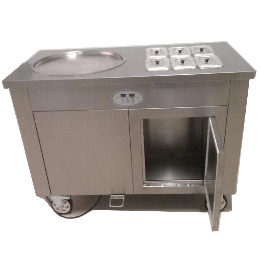 Stirring Fry Fruit Yogurt Fried Ice Cream Rolls Machine Single Pan With 6 Cooling Tanks