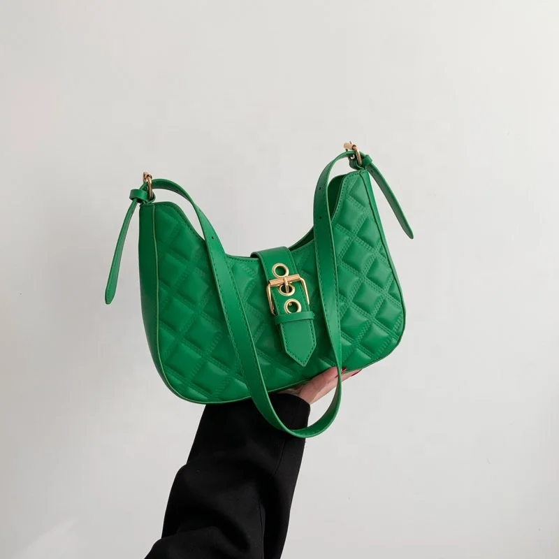 Wholesale Cool Pure Color Shoulder Bag Women PU Leather Underarm Bags Rhombus Indentation Handbags for Girls