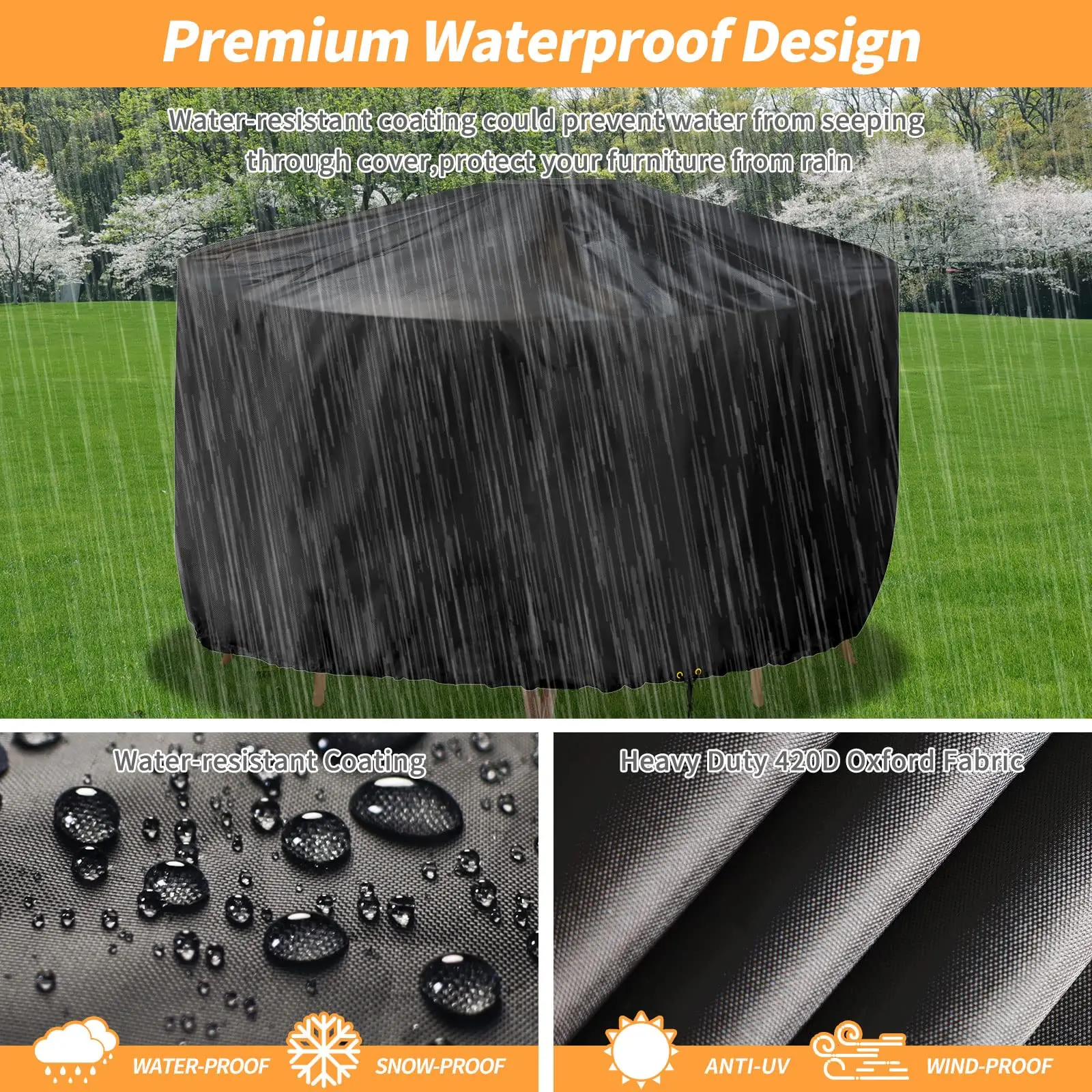 Round 180x80cm Heavy Duty 420D Oxford Round Table Cover Anti-UVGarden Furniture Covers Waterproof