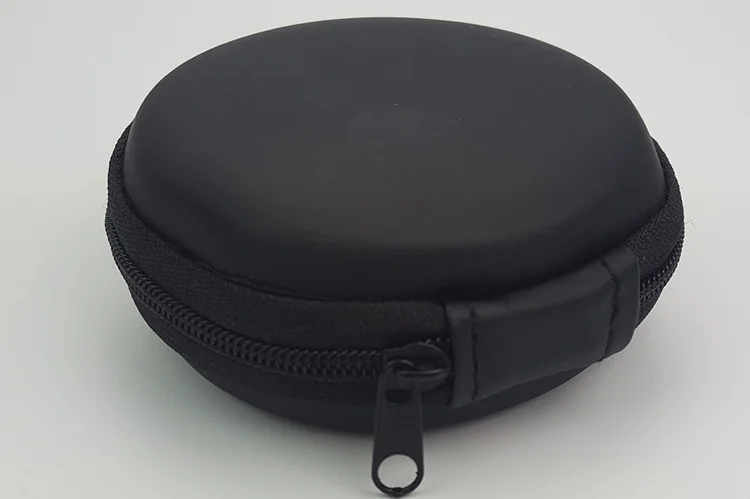 Wholesale 8cm PU Leather Round Travel Tech  Accessories Black Small Earphone Storage box