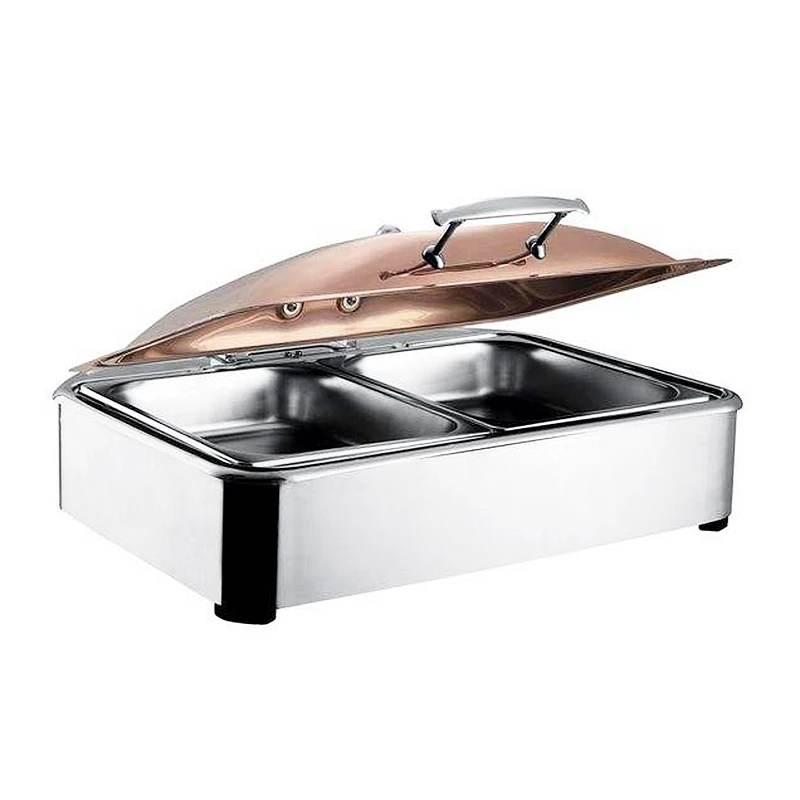FTS Roll Top Gold Luxury Glass Lid Catering Round Food Warmer wholesale Price Buffet Set All Types Dishes Chafing Dish