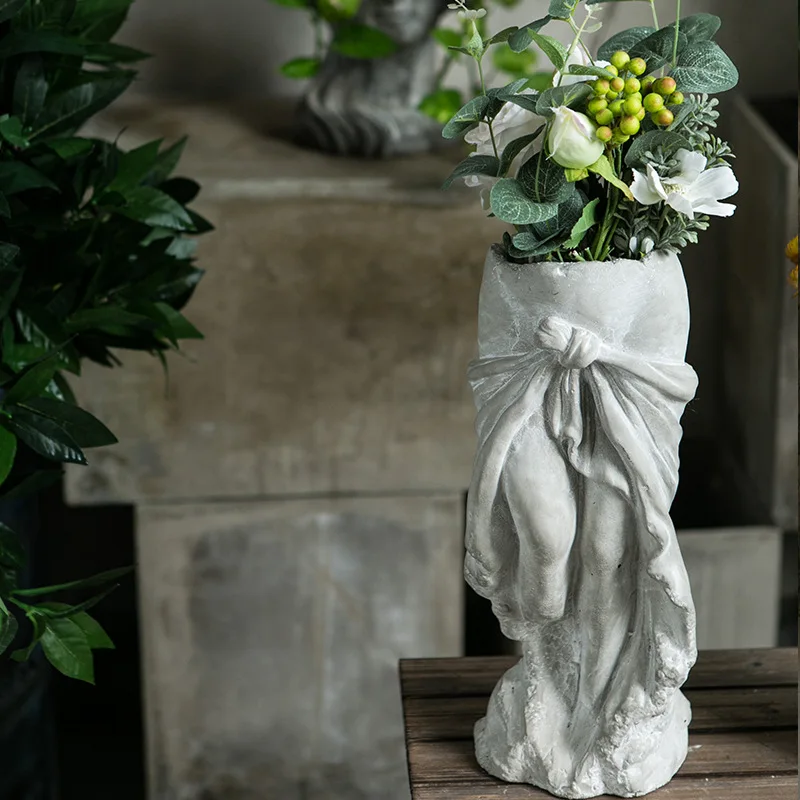 
European-style Portrait Statue Flower Vase Creative Outdoor Garden Decoration Bust Figure Sculpture Cement Plant Pot For Sale 