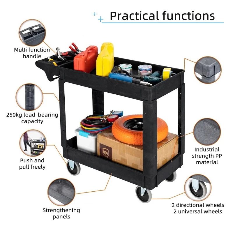 Heavy Duty Large Tooling Service Trolley Bathroom Storage Cart Rack with Wheels Vegetable Basket Storage Industrial Storage Cart