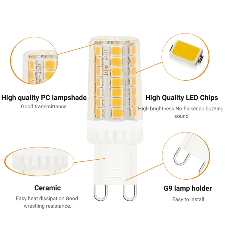 OEM/ODM G9 Led Bulb No Flicker 4w (equivalent To 40w Halogen  Bulb), Warm White 3000k, 110v-130v