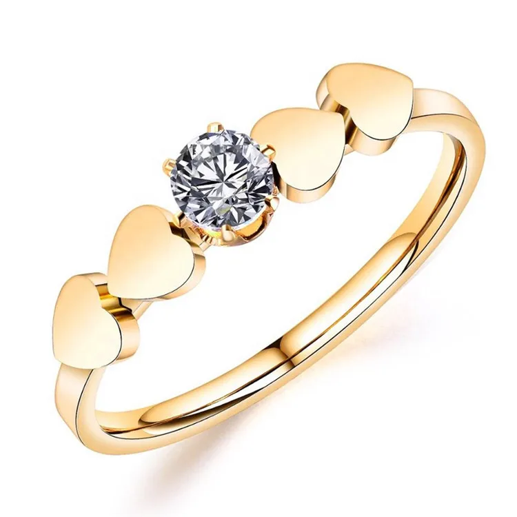 Qings stainless steel high end Heart 18k gold ladies women natural yellow diamond ring