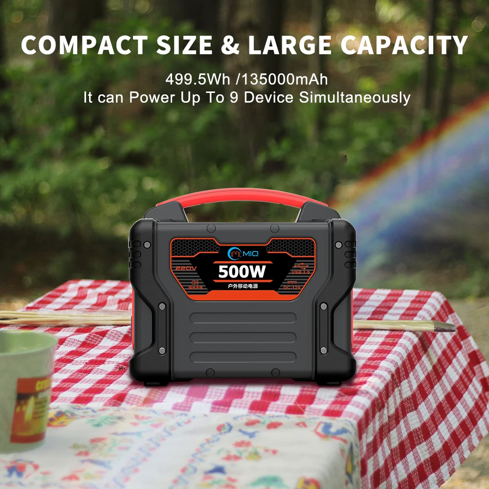 Li-ion3.7v 500w 499.5wh Portable Power Station With Low-voltage Protection For Outdoor Camping