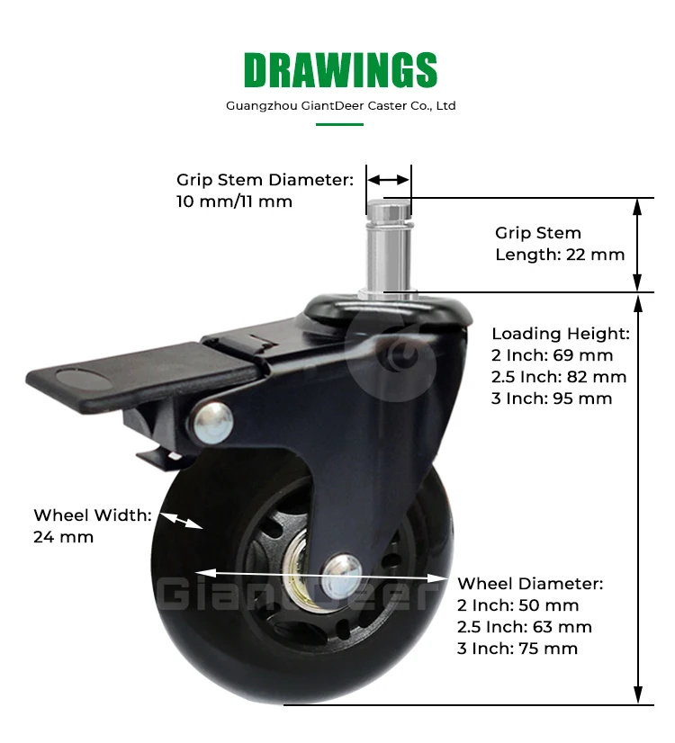 Custom Threaded Stem Size M10 mm M11 mm Clear Black PU Roller blade Office Chair Caster Wheels