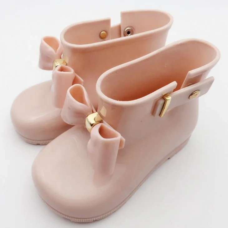 Super Soft Sole Bowknot Anti-skidding Waterproof colorful Ankle Kids Rubber Rain Boot For Girls