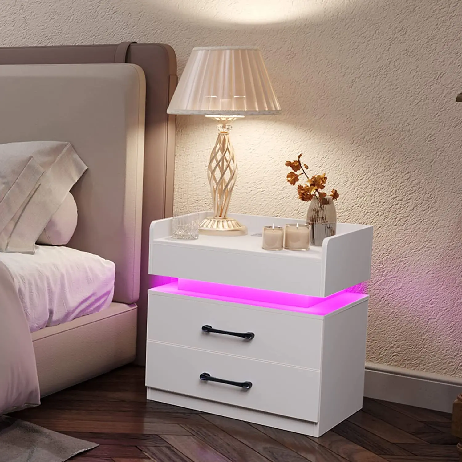 Современный дизайнерский журнальный столик со светодиодной подсветкой и USB-портами боковой с 2 ящиками мебель
