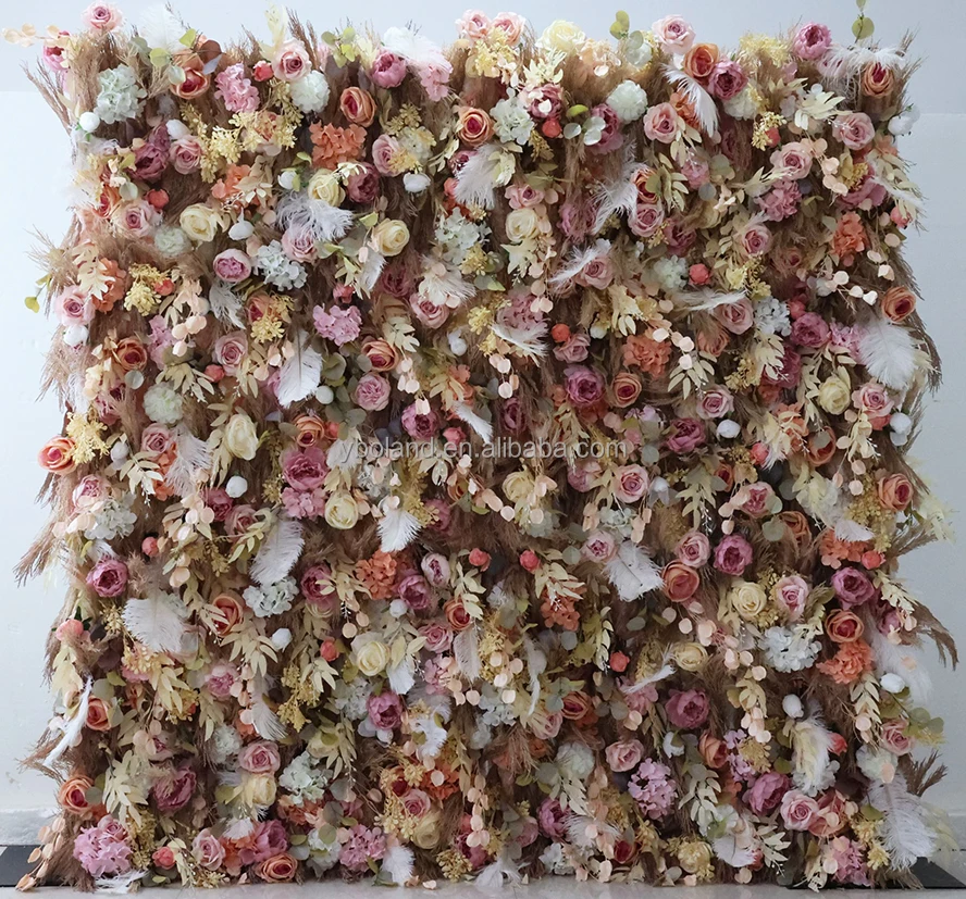 Custom 8 ft by 8ft 10 ft artificial silk rose cloth flower wall backdrop wedding decorations fake autumn fall roll up flowerwall