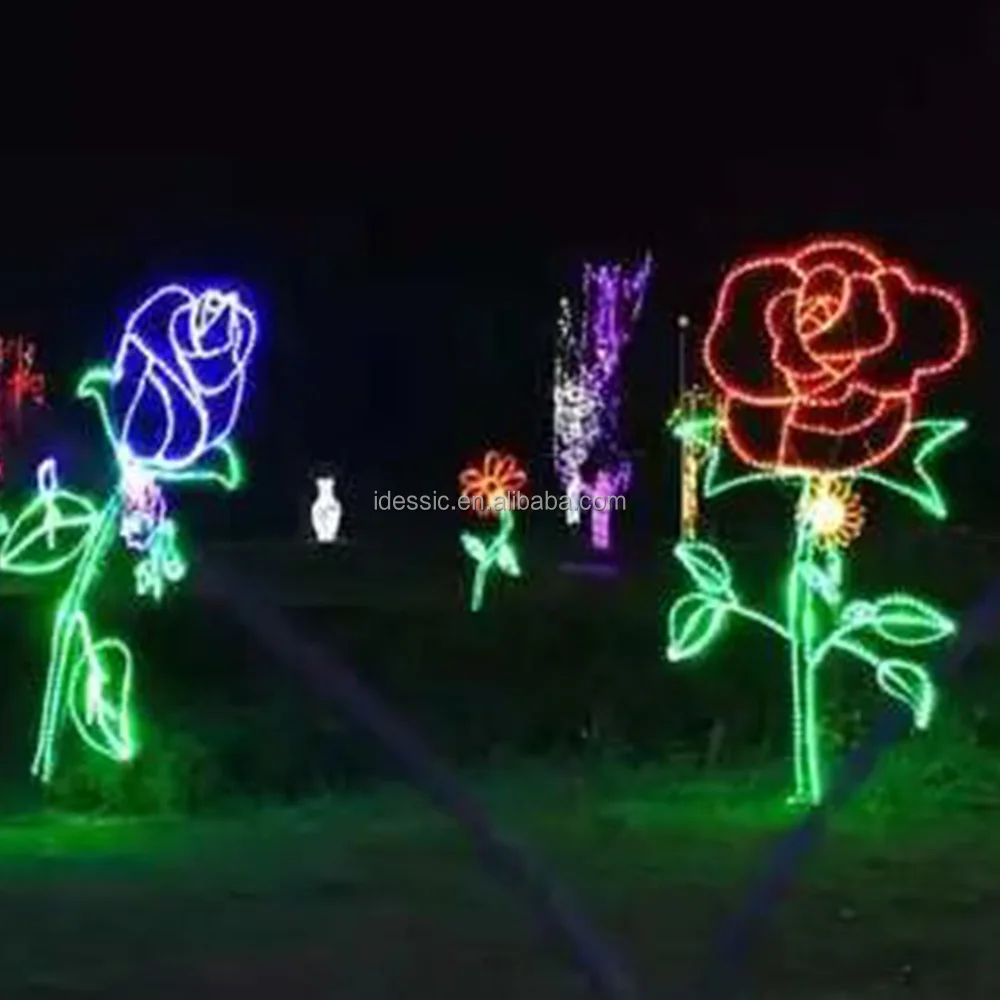 Outdoor LED rope light frame flower Christmas lighting silhouettes for yard holiday decoration