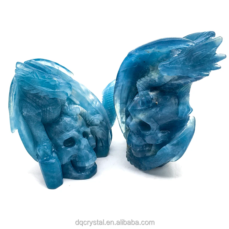 Wholesale high quality natural crystal blue Aquamarine dragon Crystal Craft Carving Unique Aquamarine skulls for decoration