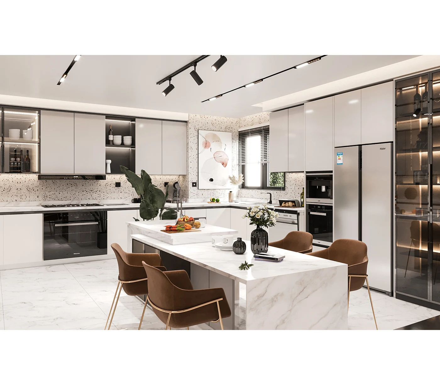 2023 Dorene Fitted Kitchen Designs Modern Handleless Semi Gloss Gray Lacquer Modular Wood Kitchen Furniture Cabinet