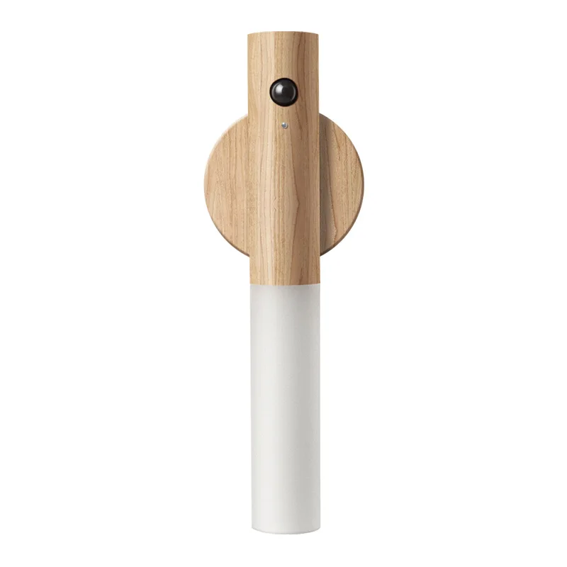 Modern Simple Wood Grain Table Lamp Smart LED Light Creative Human Body Sensor Motion Detector Warm Night Charging Light Bedroom