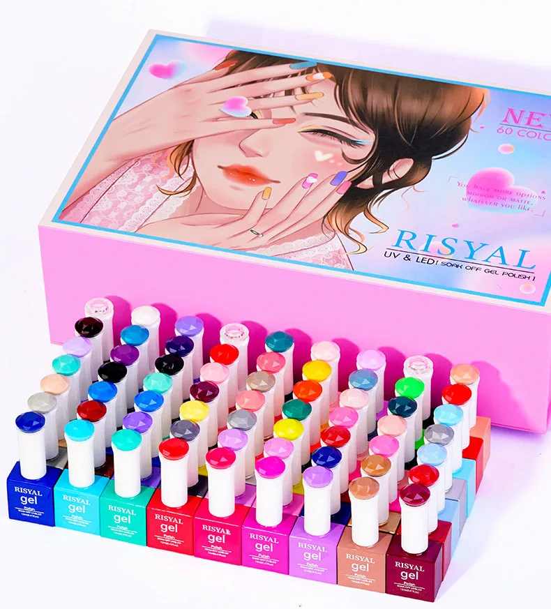 60 Colors Lasting Long Lasting UV Gel Nail Polish Set 5 In 1 Nail Color Adhesive Base Sealing Layer Functional Adhesive