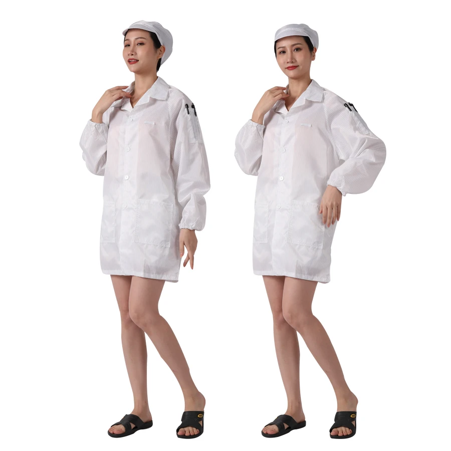 White/Blue cleanroom antistatic smock  esd garment 5mm stripe esd lab Coat