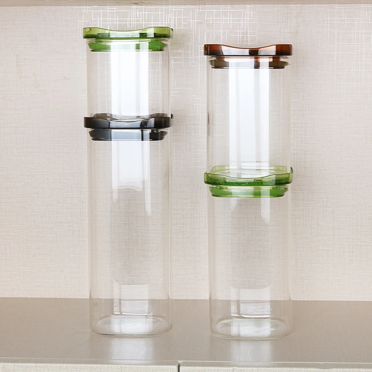 800 ML Big Size Square Shape Airtight Storage Several Color Plastic Lid + Silicone Ring Glass Container Jar