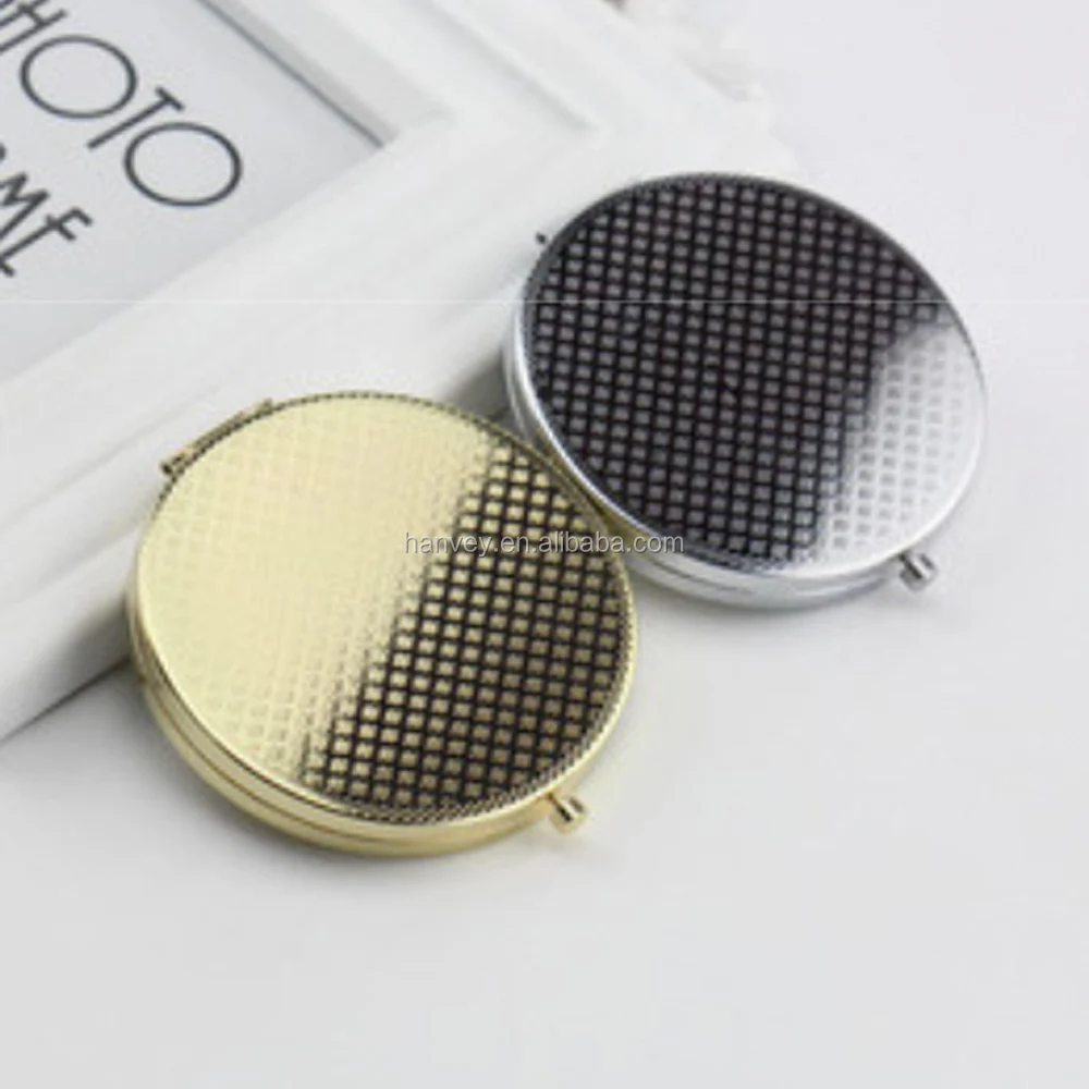 Wholesale promotion gift custom pattern round pocket fold cosmetic rose gold stainless steel metal makeup mirror